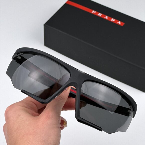 Prada Linea Rossa PS07YS DG006F Sunglasses Black Rubber Gray Wraparound Unisex